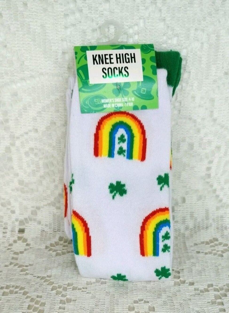 Rainbow Socks size 4-10 Rainbow Shamrock Luck Knee High
